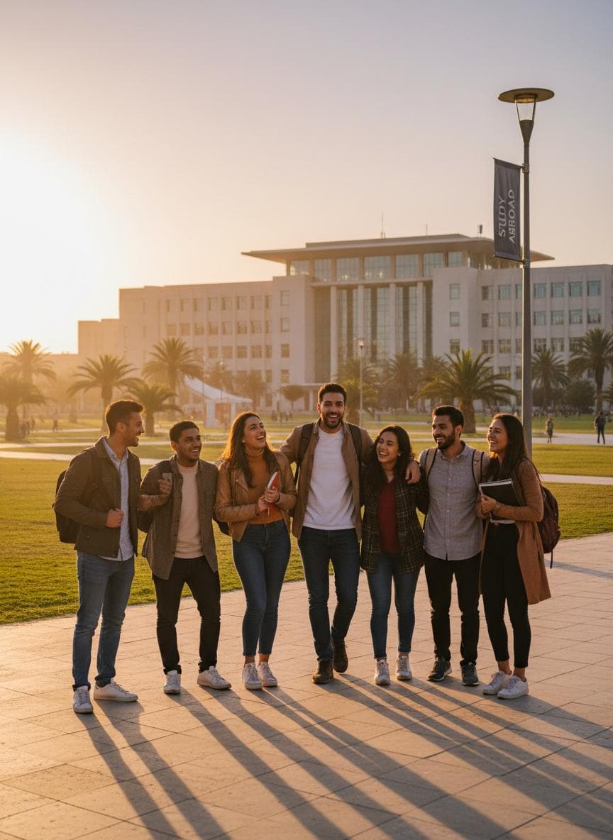 Étudiants internationaux sur un campus universitaire